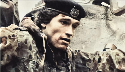 Arnold Schwarzenegger as and 18 year old conscrpit in his Fleckenteppich